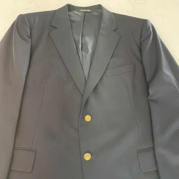 Samuelsohn J.P. Tilford Harry Rosen Todd Lined Wool Blazer Navy w Brass 48 R - Picture 4 of 15